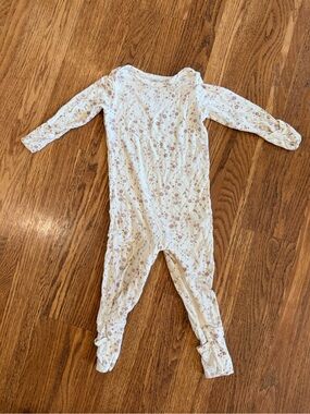Cream Floral Baby Footie Pajamas with Pink Accents